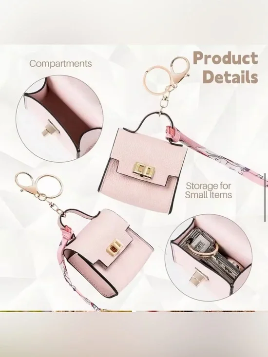 Black Mini Bag Charm Accessory with Gold Hardware and Scarf Accent - Picture 2 of 5